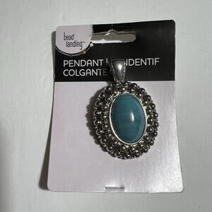 Bead Landing Turquoise Howlite Oval Pendant Silver Tone DIY Jewelry Making NWT